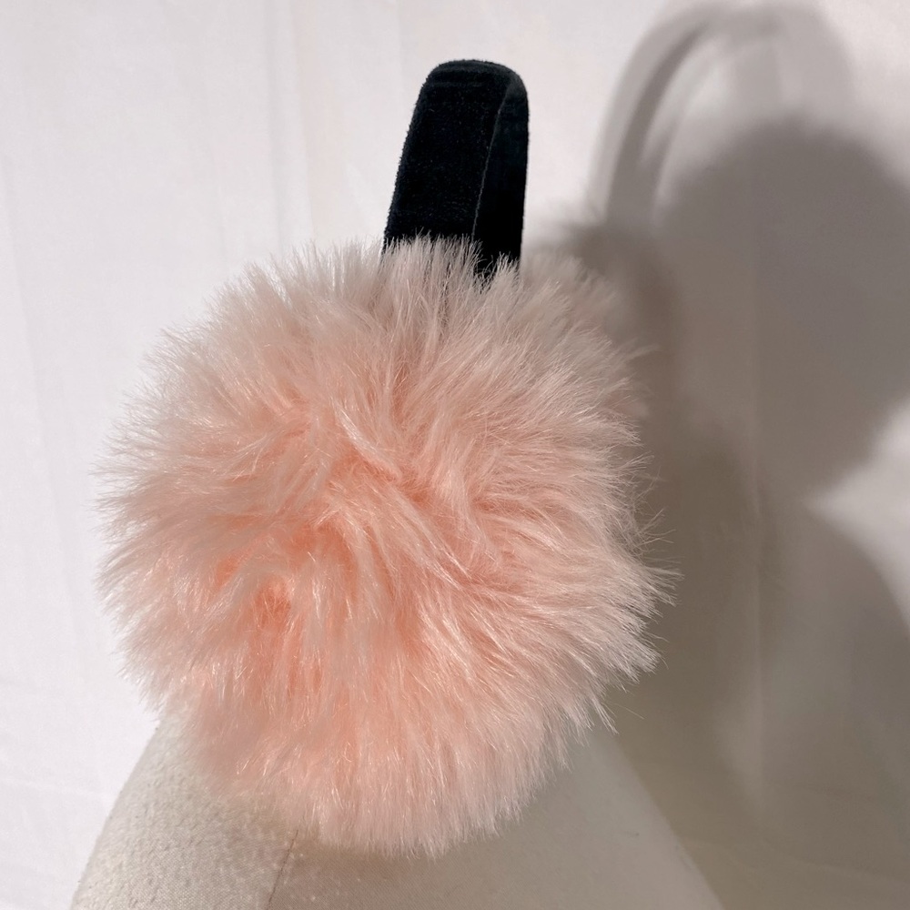 Women’s Light Pink Fluffy Faux Fur Ear Muffs With black Velvet Headband - Picture 4 of 10